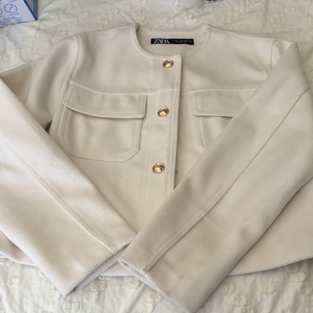 Zara Women's Cream Blazer with Gold Buttons